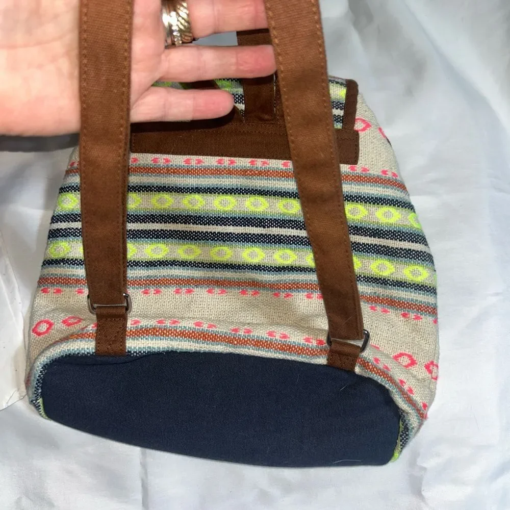 Backpack Linen Canvas Hobo Multicolor Natural Minimalist School Bags School